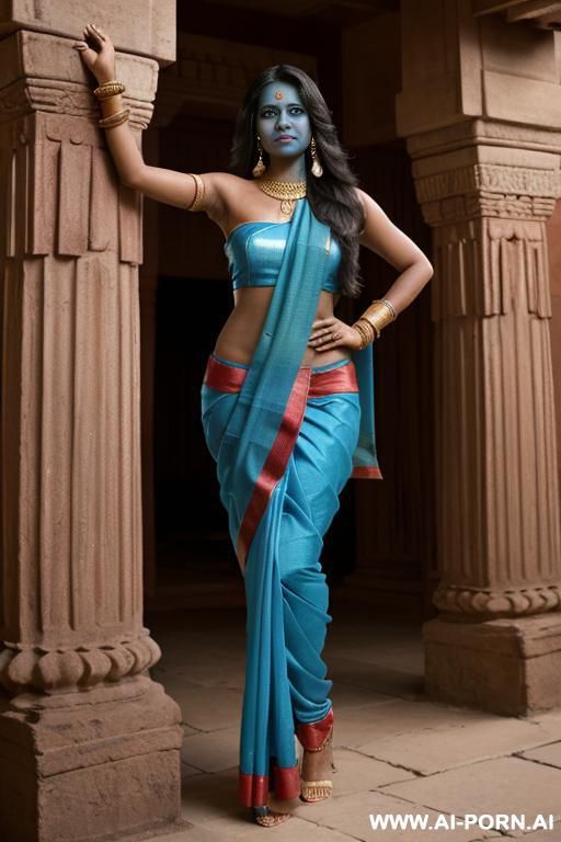 (((indian goddess, blue skin, four arms, tongue out of her mouth, open legs, show hairy pussy, red eyes))) - #main