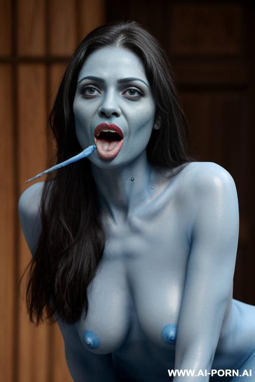 (((goddess kahli, blue skin, four arms, long tongue sticking out of her mouth downds)) - #main