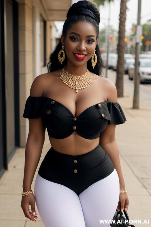 street, bling, tiara, off shoulder, soft cotton leggings, round boobs, extremely pretty, full lips, button nose, eye contact, ahegao, big earrings, styled hair, tight waist, hourglass figure - #main