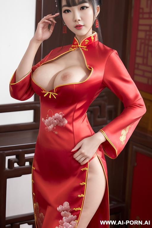 ((chinese)), ((red chinese traditional dress)), ((chinese woman)), ((bright lighting)) - #main