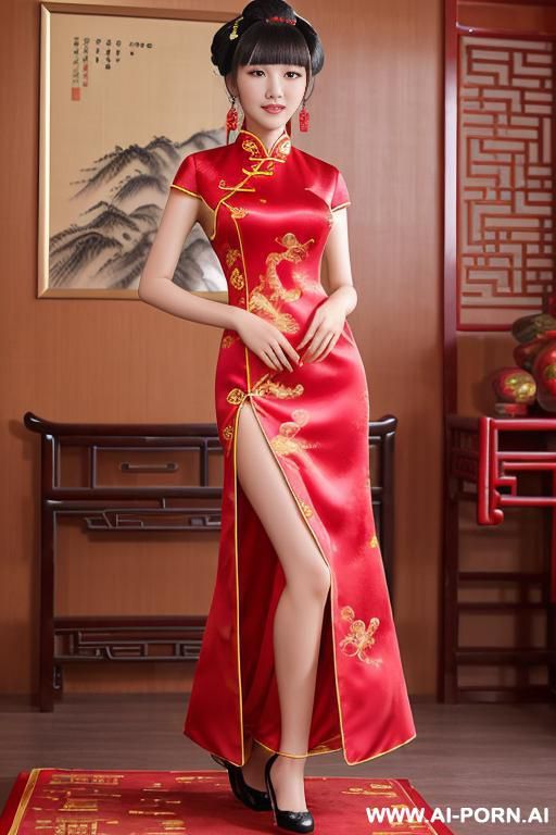 ((chinese)), ((red chinese traditional dress)), ((chinese woman)), ((bright lighting)), - #main
