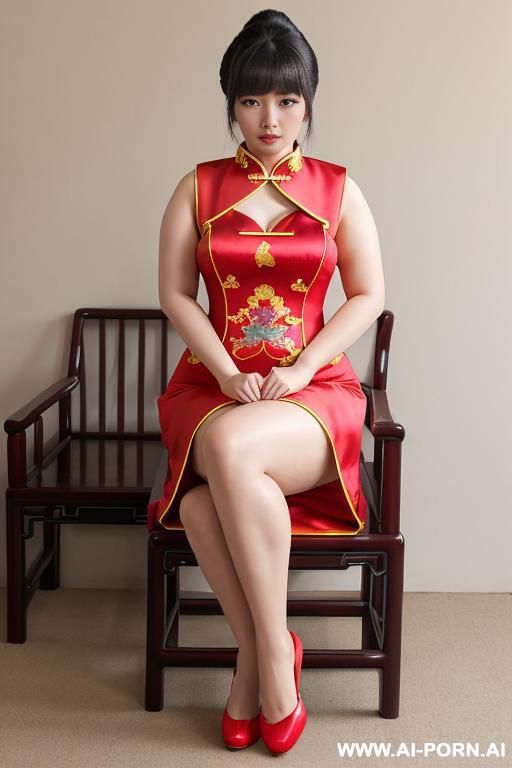 ((chinese)), ((red chinese traditional dress)), ((chinese woman)), ((bright lighting)), ((chinese bangs)), ((chubby)) - #main