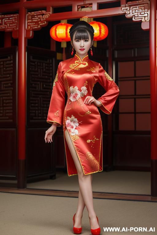 ((chinese)), (red chinese traditional dress)), ((chinese woman)), ((bright lighting)), ((chinese hair style)), ((chubby)), ((chinese style building)), ((ultra realistic)), ((red chinese traditional clothes)), - #main
