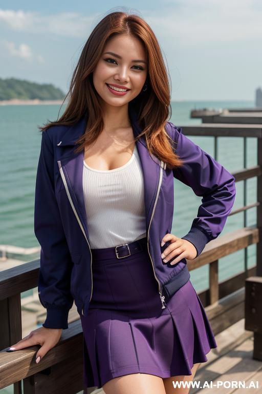 (rooftop), (((actress topanga))), ((purple pant suit )), (big full lips), ((smiling at the camera)), photorealistic, texan, (ultra detailed photo), (hyper realistic photo), fancy luxurious sky rise - #main