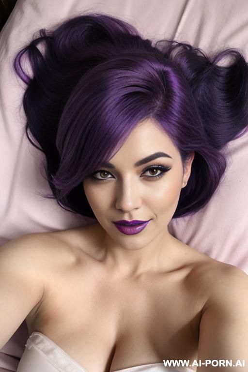 dyed purple hair, lying on bed - #main
