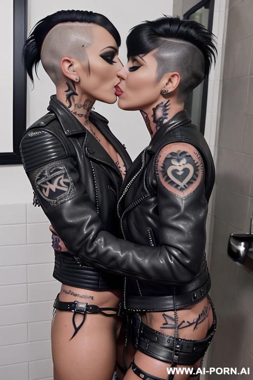 (((((tattooed latina milf kissing a man))))) with (((((gigantic tits))))) ((makeup)) , ((((tight black leather jacket)))) (((mohawk hair))) (((big ass))) - #main