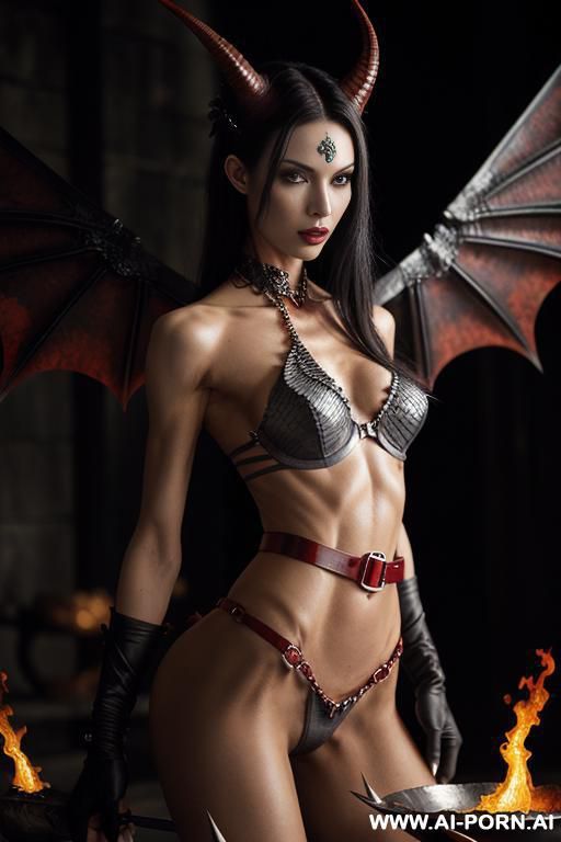 sword daemones, looking at viewer, (eye contact), highly detailed skin, (((dark redish ash-gray skin))), finely detail, ultra detailed face, highly detailed hands, sinewy body, high triangular breasts - #main