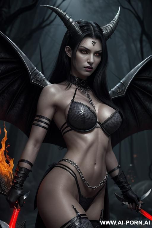 sword daemones, looking at viewer, (eye contact), highly detailed skin, (((shaded dark ash-gray skin))), finely detail, ultra detailed face, highly detailed hands, sinewy body, high triangular breasts - #main