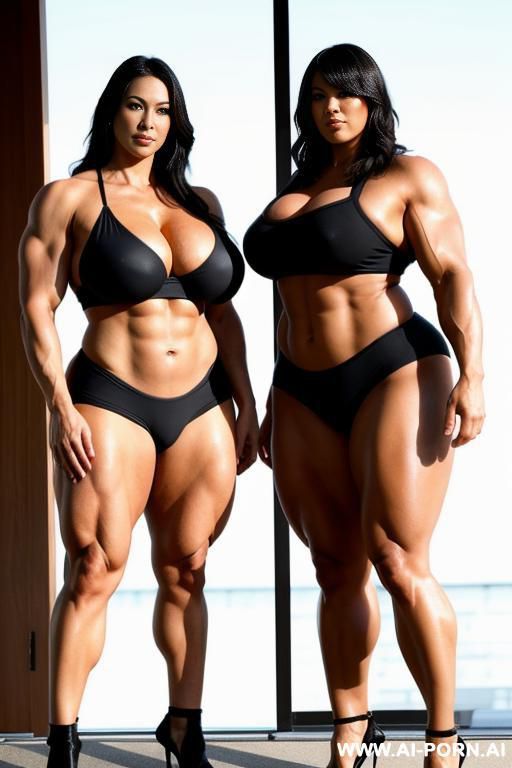 a muscle woman and a bbw woman are standing side by side, japanese - #main