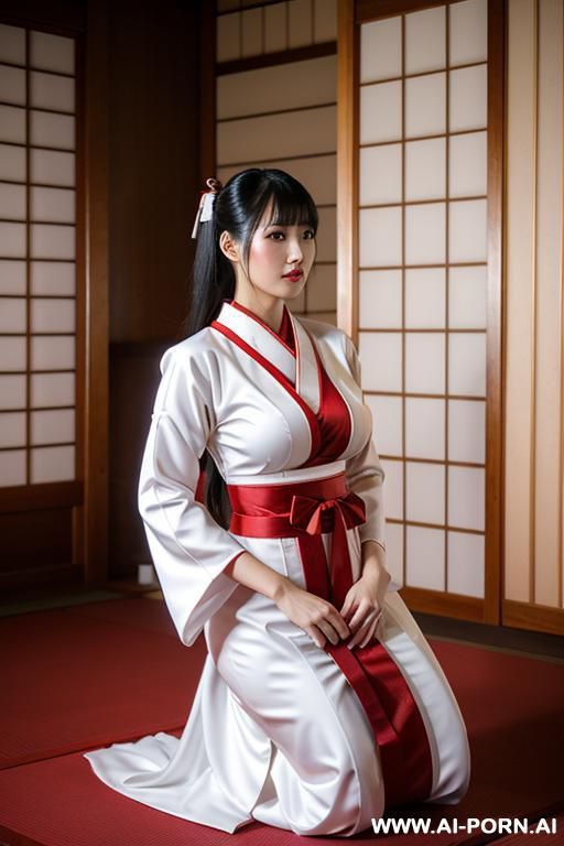 a sexy sant play with big sextoy, white and red traditional dress, temple, kneeling - #main