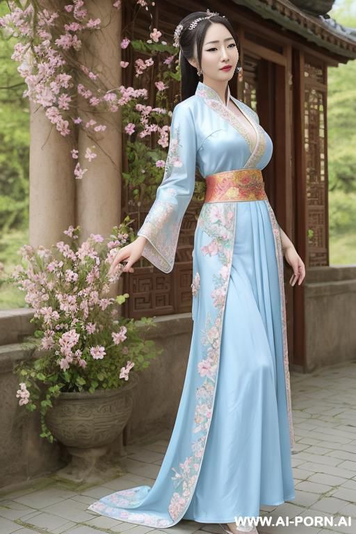 chinese qeen, lace pleated skirts, chinese clothes, traditional clothes, chinese wedding, old china outfit, short skirts, through light blue clothes - #main