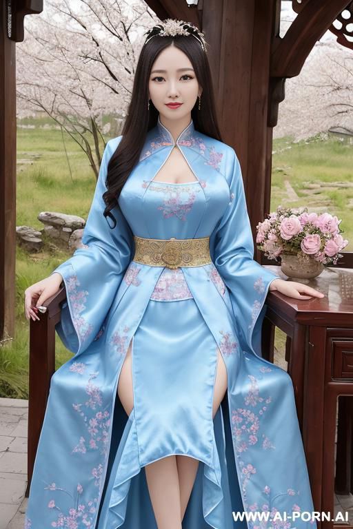 chinese princess, lace pleated skirts, chinese clothes, traditional clothes, chinese old version, old china outfit, short skirts, light blue through clothes - #main