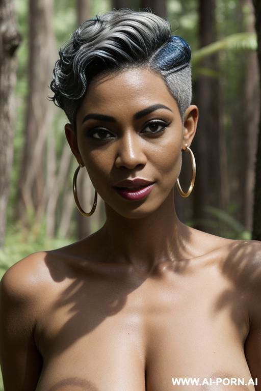 a busty malay mom naked, full naked, show tits, show shaved pussy, no clothes, short pixie hair with shaved sides (( grey hair )) - #main