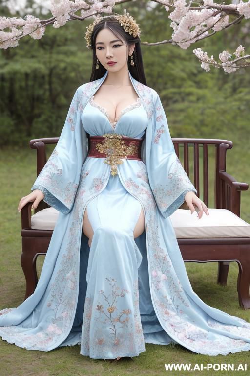 chinese princess, lace pleated skirts, chinese clothes, traditional clothes, chinese old version, old china outfit, see thought coat, light blue clothes, kneeling on bed, long hair - #main