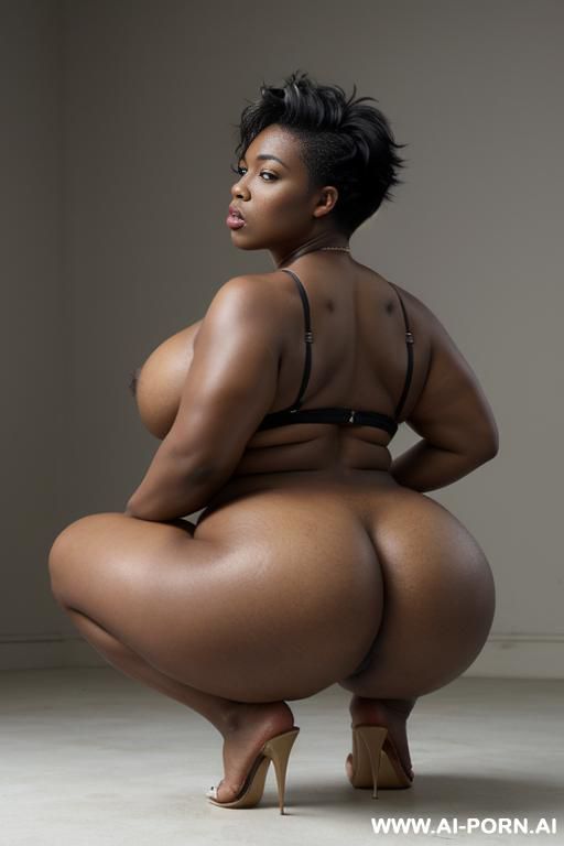 beautiful african american female, mid 20s, ((short spiky hair)), large eyes, tall thicc body, massive round firm breasts, huge thick eraser nipples, huge ass, ((long huge legs)) ((side view)) - #main