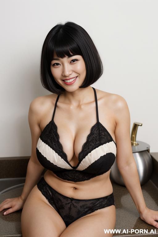 natural tits, dark brunette hair, japanese beauty in her 30s, smiling - #main