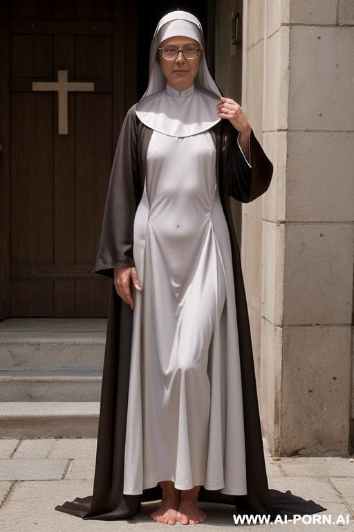 mature nun, (realistic sexy face), (((naked nun under open habit, nude under habit, she opens her habit with his hands, she show her nude body under habit))) - #main