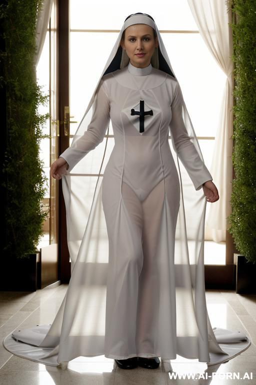 aj cook nude, no panties, ((transparent nun clothes)), nun hat, looking at camera - #main
