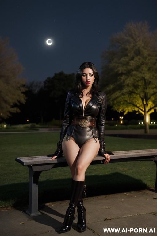 ugly whore, sword belt, park, trees, bench, night moon light - #main