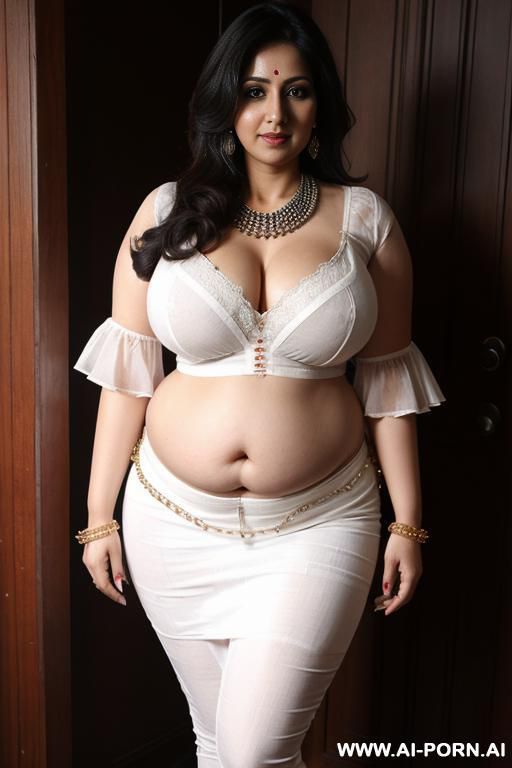 deep cleavage, indian cotton blouse, slitted low waist peticoat, full view, showing deep navel, - #main