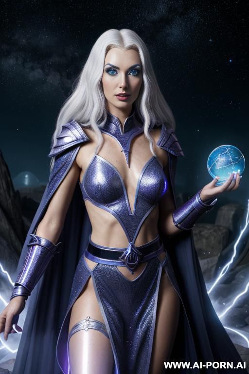 space wizard, looking at viewer, (eye contact), front view, finely detail, majestic view, ultra detailed face, highly detailed skin, highly detailed hands, tall athletic body, ((white colored shiny - #main