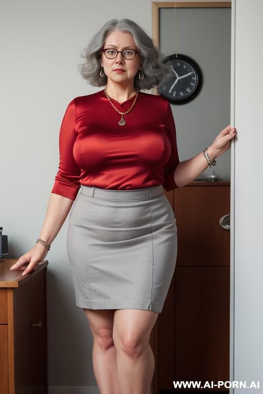 grandma, perfect hourglass figure, eye contact, looking into camera, necklace, earrings, bracelets, wearing sexy tight jumpsuit, totally sexy clothes, full h - #main