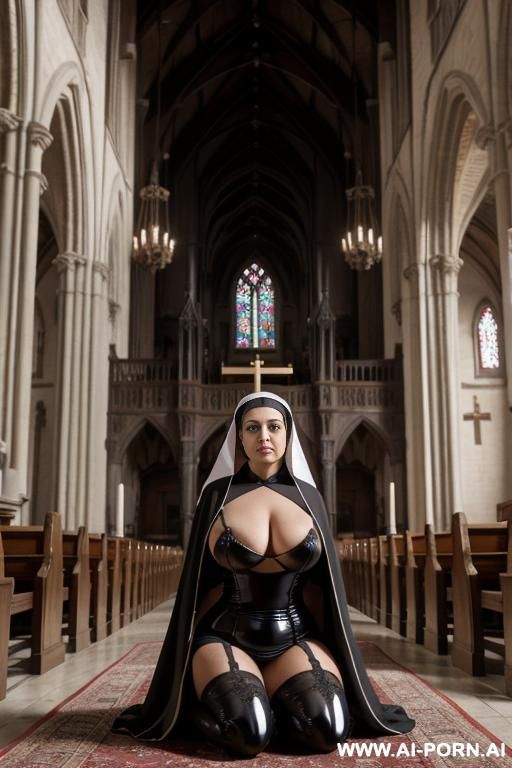 shiny latex nun costume, nip slip - #main