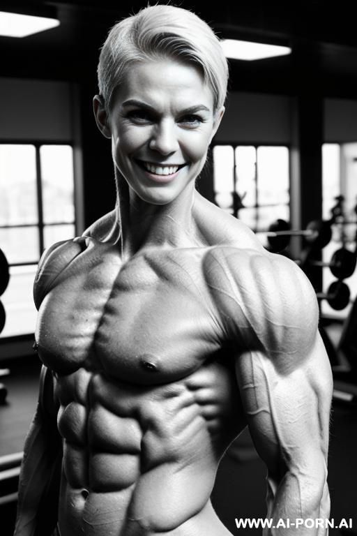 ((nude smiling very muscular short fbb woman with rockhard pecs)), (((nude))), ((naked)), (((very white skin with muscle veins))), ((extreme sculpted abs)), ((nude very muscular pecs)), ((very shredded - #main