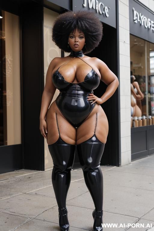 show off your big bottom，full body view, ((( afro))) ((fully oiled body)), (((extremely wide hips))), disproportionally large ass, (((huge hyper colossal ass))) disproportionally wide hips, - #main