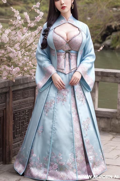 chinese princess, lace pleated skirts, chinese clothes, traditional clothes, chinese old version, old china outfit, short skirts, light blue through clothes, , hiding face, see through coat - #main