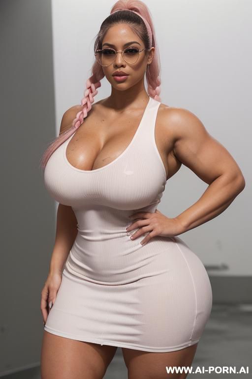 ((beautiful mommy)), thick thighs, naughty, good makeup, ((oiled up, lube, slippery)), (tight color white oufit)) nsfw, (((realistic look, super realistic))) (((frontal view))) (((strong and cruel, sexy - #main