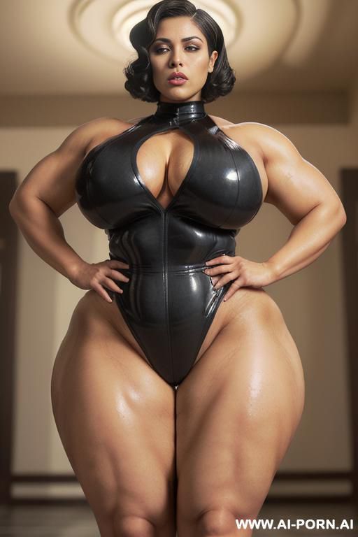 ((beautiful b mommy)), thick thighs, naughty, good makeup, ((oiled up, lube, slippery)), nsfw, (((realistic look, super realistic))) (((frontal view))) (((strong and cruel, sexy and beautiful))) - #main