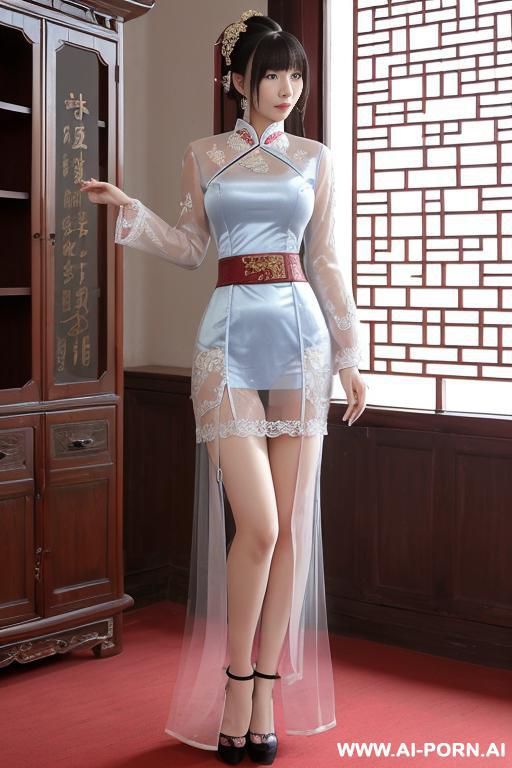 chinese princess, lace pleated skirts, chinese clothes, traditional clothes, chinese old version, old china outfit, short skirts, light blue through clothes - #main