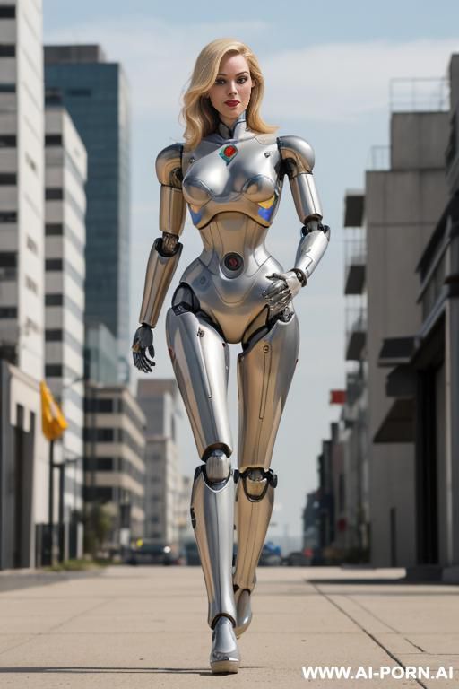 blonde robot with shapely fully robotic body running away from fembot spies - #main