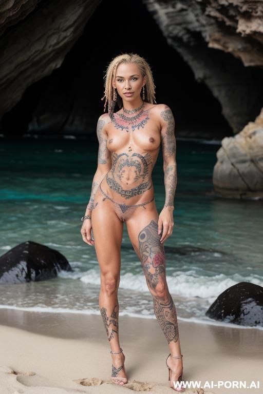 woman naked on the beach tattoos all over the body - #main