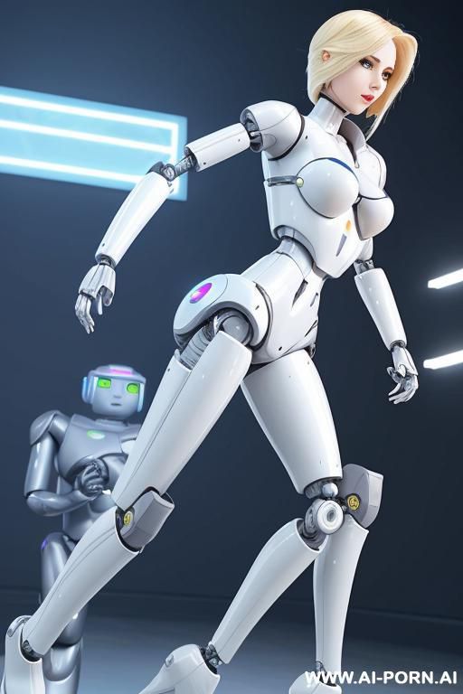 busty blonde robot with shapely fully robotic body running away from fembot spies - #main