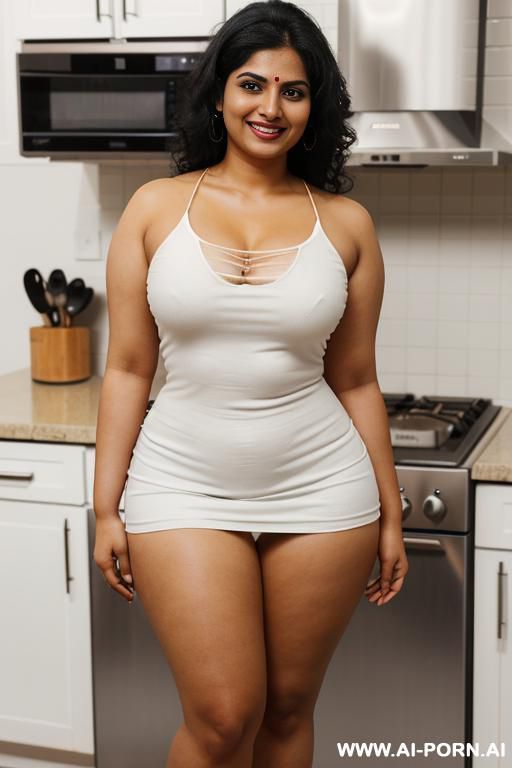 (hourglass figure ), (((standing in a kitchen ))), (( white skin indian )), (lean), (pretty face), (detailed face), (perfect), (natural lighting), ((highly detailed photo)) , busty - #main