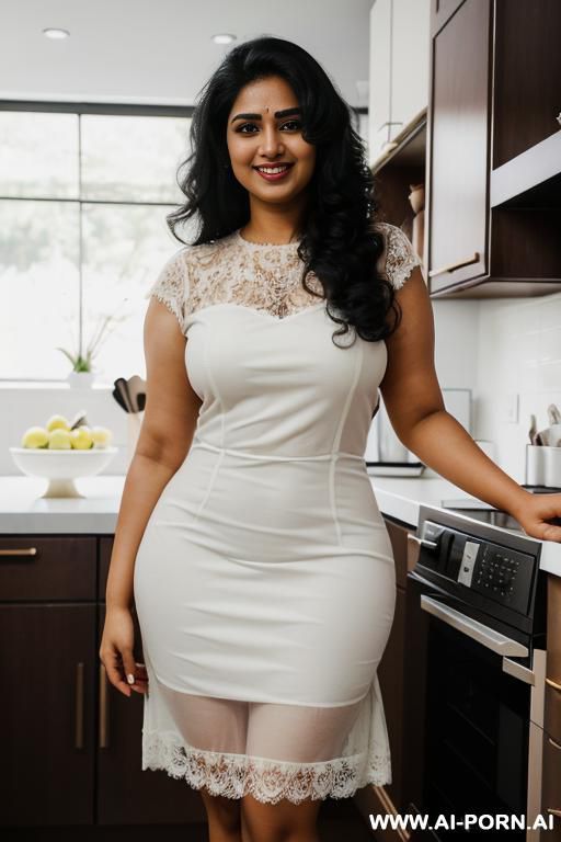 (hourglass figure ), (((standing in a kitchen ))), (( white skin indian )), (lean), (pretty face), (detailed face), (perfect), (natural lighting), ((highly detailed photo)), actress milky beauty , busty - #main