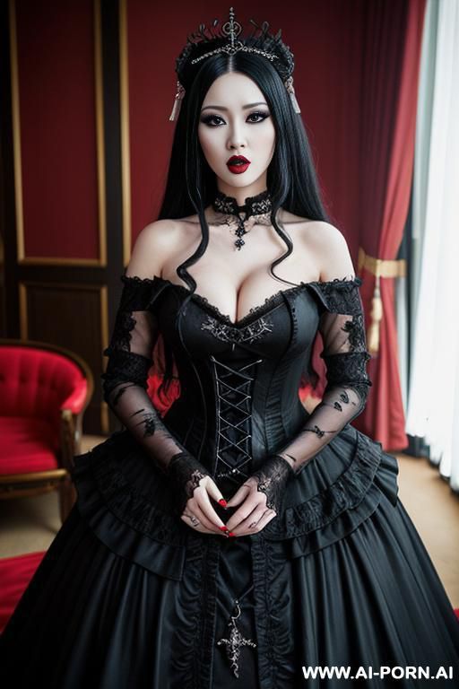sexy goth queen in black wedding dress fingering, long dress , gothic style fashion - #main