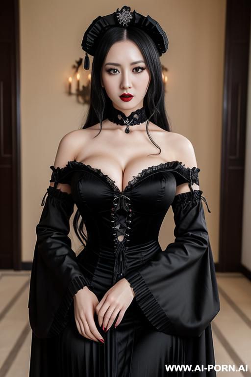 sexy victorian princess in black dress , long dress , gothic style fashion, pleated dress - #main