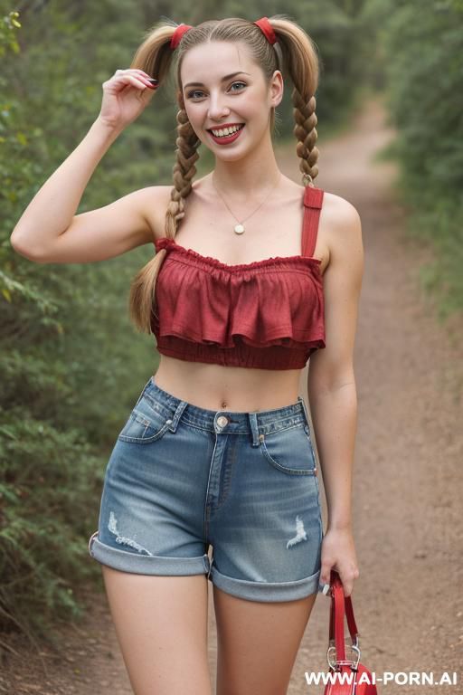 (denim shorts) (red pumps) (hiking) - #main