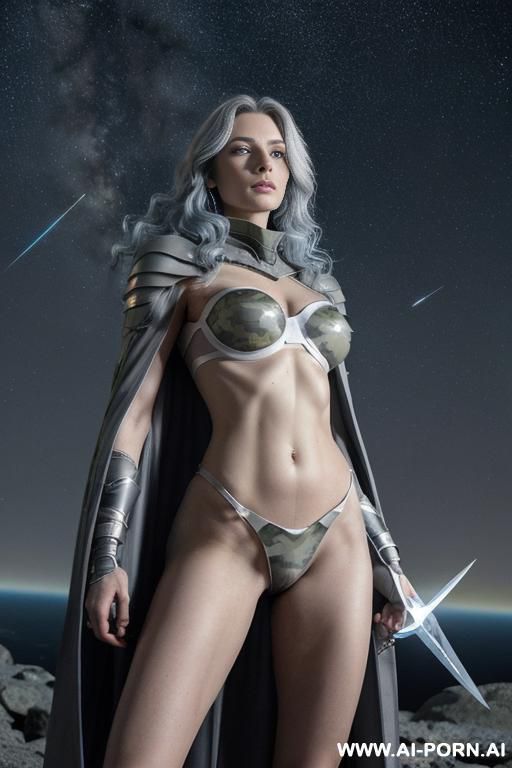 space aegis woman, sinewy athletic body, ((nude breasts)), (((white-gray skin))), (elegant sharp boobs), dominant woman, proud body pose, (elegant shape), front view, (eye contact), sharp face, brave - #main