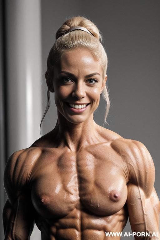 (((nude white french smiling very muscular female bodybuilder a. mohn almbody with rockhard pecs))), (extreme sculpted abs), ((very muscular pecs)), ((very muscular delts)), ((very muscular traps)), - #main