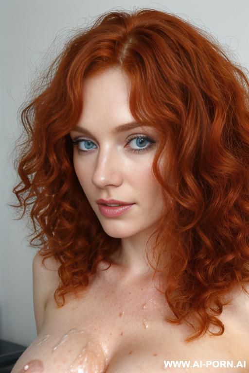 sexy redhead, messy curly hair, chestnut hair color, blue eyes, beautiful breasts, naked, close up photo, a lot of cum in hair, cum dripping from hair, - #main