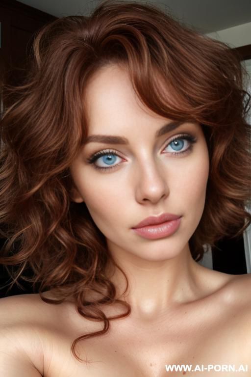 sexy woman, super , messy curly hair, chestnut hair color, light blue eyes, beautiful breasts, naked, close up photo, - #main