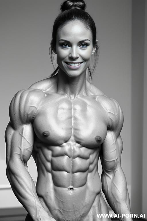 ((nude white norwegian smiling very muscular short fitness model pia m. with rockhard pecs)), (extreme sculpted abs), ((very muscular pecs)), ((very muscular delts)), ((very muscular traps)), ((nude - #main
