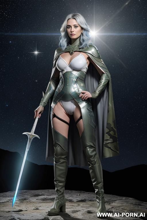 space aegis woman, sinewy athletic body, (naked), (((white-gray skin))), (elegant sharp boobs), dominant woman, proud body pose, (elegant shape), front view, (eye contact), sharp face, brave face - #main