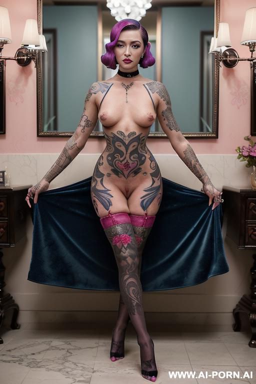 ((topless)), ((natural plump breasts), (pretty face), (wide hips), (soft seductive smile), (baggy pants), (choker) - #main