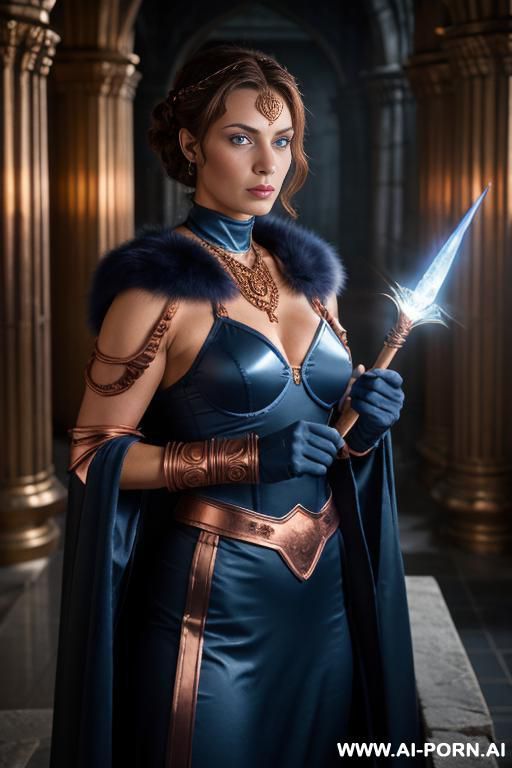 wizard master woman, finely detail, ultra detailed face, highly detailed skin, highly detailed hands, (naked), looking at viewer, (eye contact), light blue eyes, wavy black hairs, athletic figure, - #main