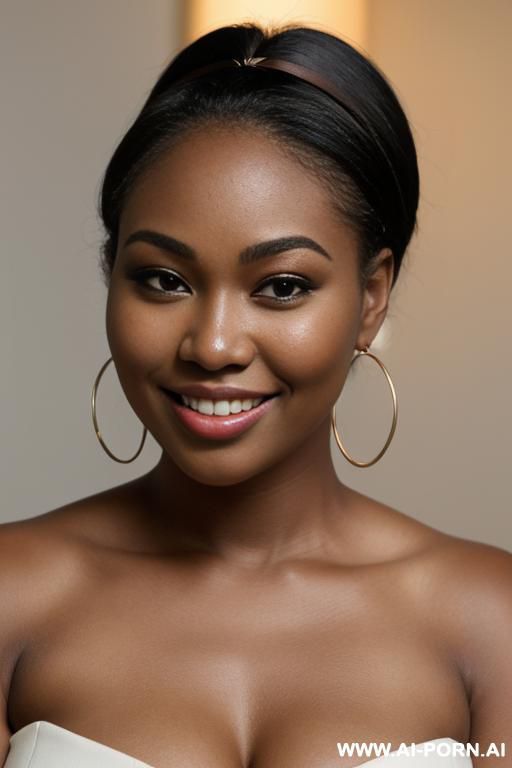 jamaican woman with beautiful face, let down hair, short straight hair down to her neck, dark black skin, chipmunk cheeks, (((very round face cheeks))), plump face cheeks, thick face cheeks, full - #main